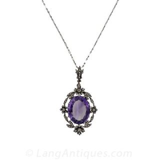 Antique Amethyst & Seed Pearl Pendant in Silver