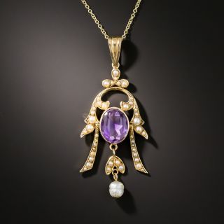 Antique Amethyst And Seed Pearl Pendant - 2
