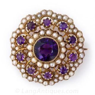 Antique Amethyst and Seed Pearl Pin 
