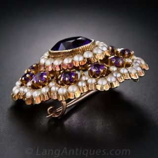 Antique Amethyst and Seed Pearl Pin 