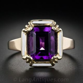Antique Amethyst and White Enamel Ring