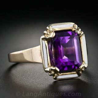 Antique Amethyst and White Enamel Ring