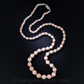 Antique Angel Skin Coral and Crystal Rondelle Necklace