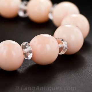 Antique Angel Skin Coral and Crystal Rondelle Necklace