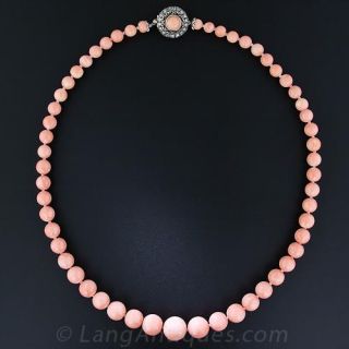 Mid-Century Angel Skin Coral Necklace, Earrings and Ring