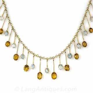 Antique Aquamarine and Citrine Necklace