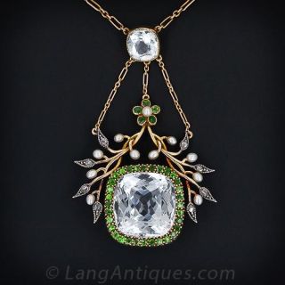 Antique Aquamarine and Demantoid Garnet Necklace