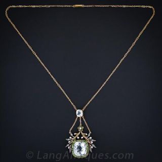 Antique Aquamarine and Demantoid Garnet Necklace