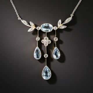 Antique Aquamarine and Diamond Drop Necklace, Circa 1900 - 2
