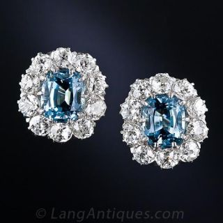 Antique Aquamarine and Diamond Earrings - 1