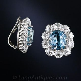 Antique Aquamarine and Diamond Earrings