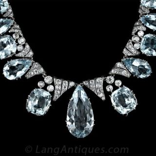 Antique Aquamarine and Diamond Necklace