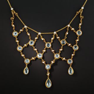 Antique Aquamarine and Pearl Bib Necklace - 3