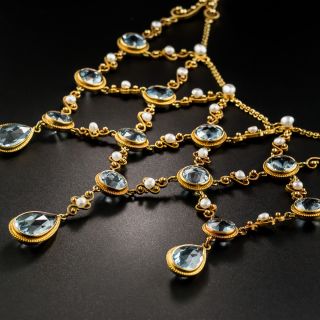Antique Aquamarine and Pearl Bib Necklace