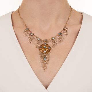 Antique Aquamarine and Pearl Fringe Necklace, Circa 1900