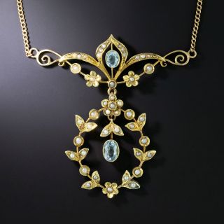 Antique Aquamarine and Pearl Lavaliere - 3