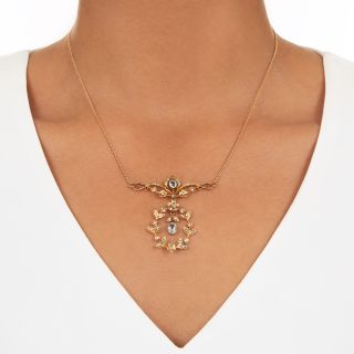 Antique Aquamarine and Pearl Lavaliere