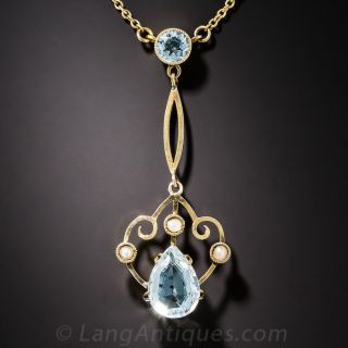 Antique Aquamarine and Pearl Necklace