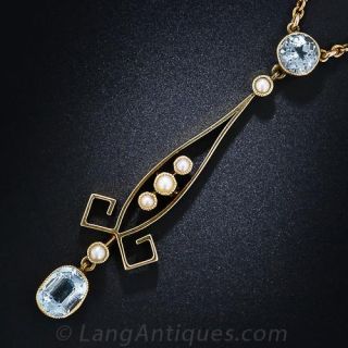 Antique Aquamarine and Pearl Necklace