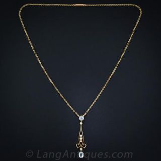 Antique Aquamarine and Pearl Necklace