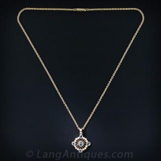Antique Aquamarine and Seed Pearl Necklace