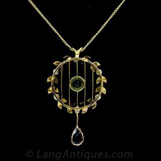 Antique Aquamarine and Seed Pearl Pendant