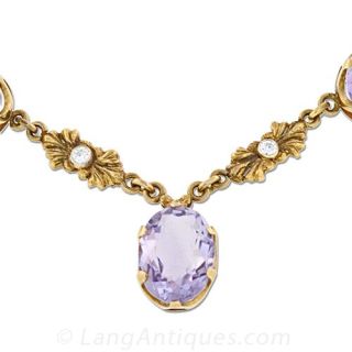 Antique Art Nouveau Amethyst and Diamond Necklace
