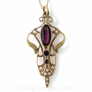 Antique Art Nouveau Gold and Glass Necklace