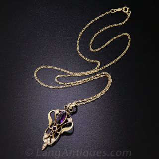 Antique Art Nouveau Gold and Glass Necklace