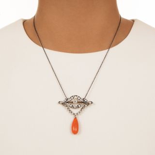 Antique Austro-Hungarian Coral and Diamond Necklace/Brooch