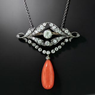 Antique Austro-Hungarian Coral and Diamond Necklace/Brooch - 2