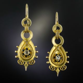 Antique Austro-Hungarian Rose-Cut Diamond and Enamel Drop Earrings  - 1