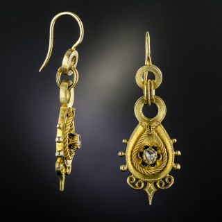Antique Austro-Hungarian Rose-Cut Diamond and Enamel Drop Earrings 