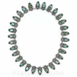 Antique Austro-Hungarian Silver and Turquoise Fringe Necklace
