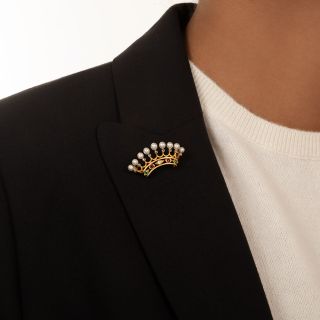 Antique Bailey, Banks & Biddle Pearl and Gem Crown Brooch