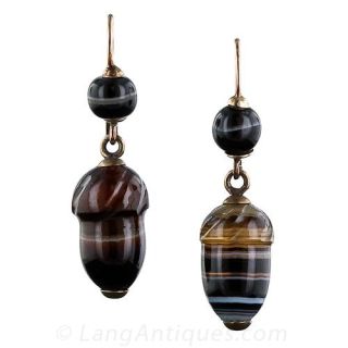 Antique Banded Agate Acorn Earrings