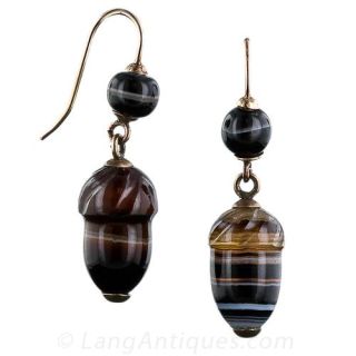 Antique Banded Agate Acorn Earrings