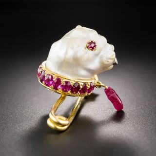 Antique Baroque Pearl and Ruby Dog Pin - 7