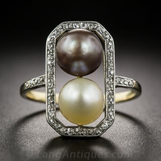 Antique Black and White Pearl and Diamond  Ring