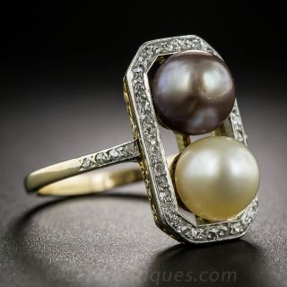 Antique Black and White Pearl and Diamond  Ring