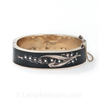 Antique Black Enamel Hinged Bangle bracelet