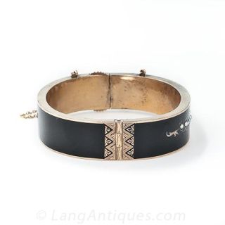 Antique Black Enamel Hinged Bangle bracelet