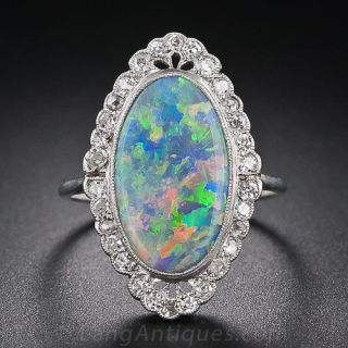 Antique Black Opal and Diamond Ring - 2
