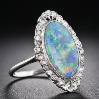 Antique Black Opal and Diamond Ring