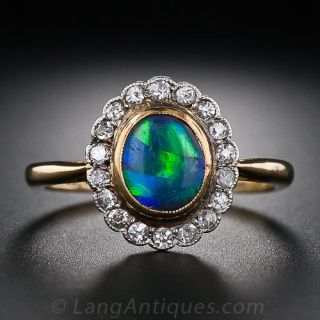 Antique Black Opal and Diamond  Ring