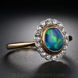 Antique Black Opal and Diamond  Ring