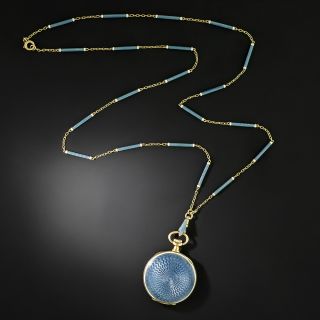 Antique Blue Guilloche Enamel Pendant Watch and Chain, Circa 1910 - 6
