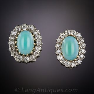 Antique Blue Opal and Diamond Earrings