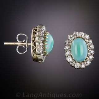 Antique Blue Opal and Diamond Earrings