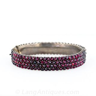 Antique Bohemian Garnet Bangle Bracelet